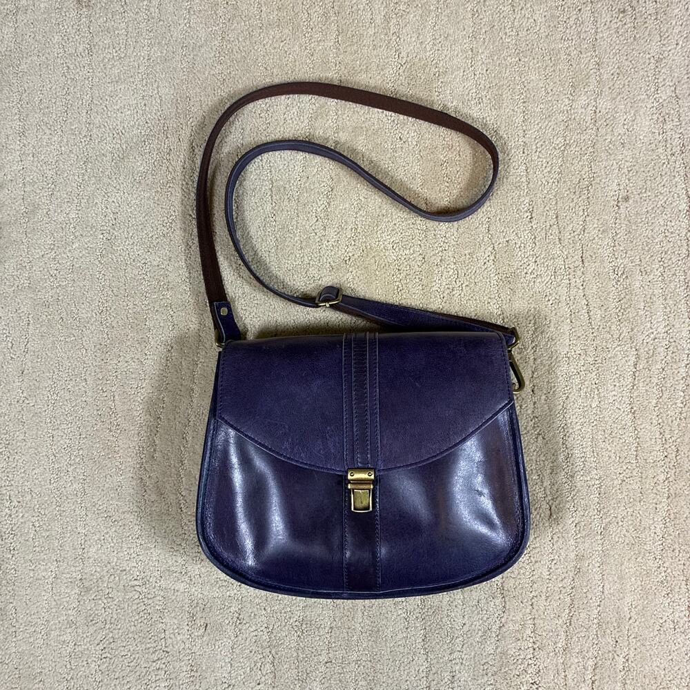 Vintage Style Cobalt Blue Leather Saddle Cross Body Bag Purse Quiet Luxury